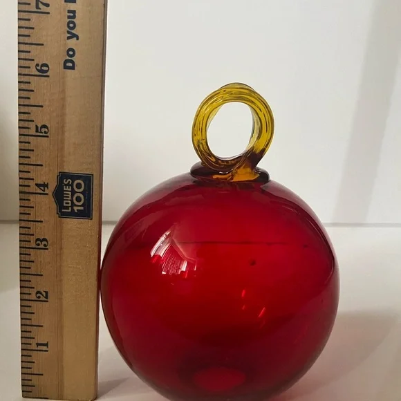 Vintage Red Art Glass Ball Ornament - Picture 3 of 6